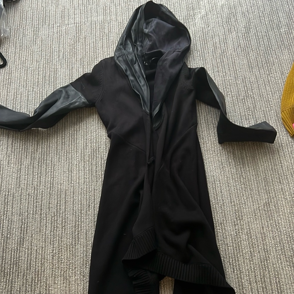 BLANK NYC cardigan half leather half sweater material w hood